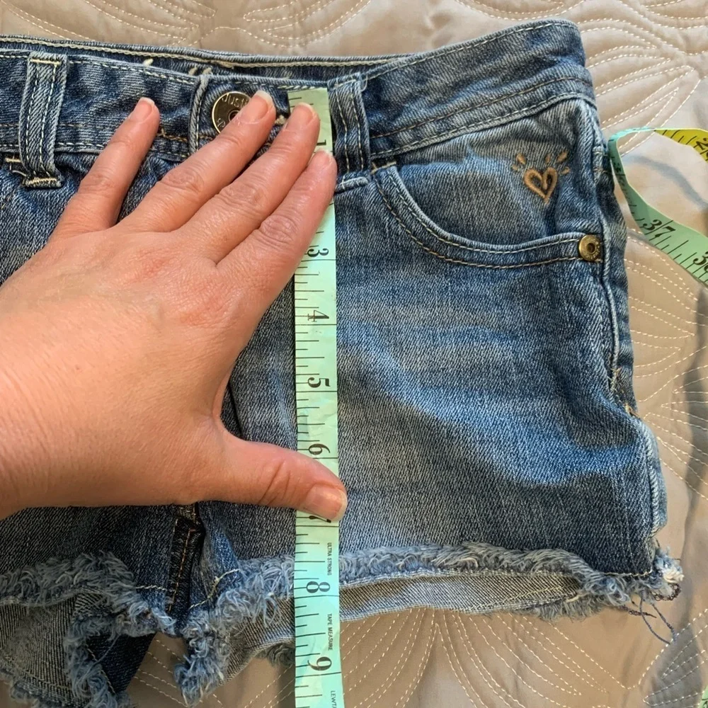 Justice Jean shorts size 8R frayed bottoms blue denim girls!